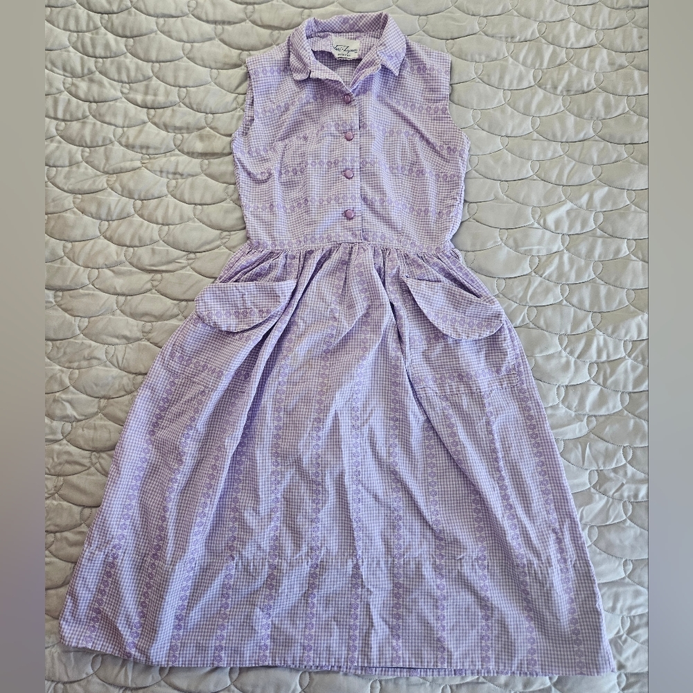 1950s vintage purple cotton gingham dress